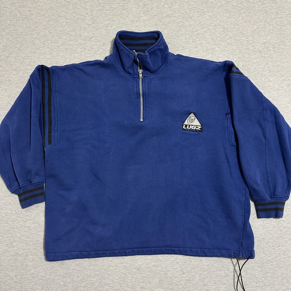 Lugz Spor Vintage 90s Quarter Zip Sweatshirt Embroidered Logo Blue Mens Size XL